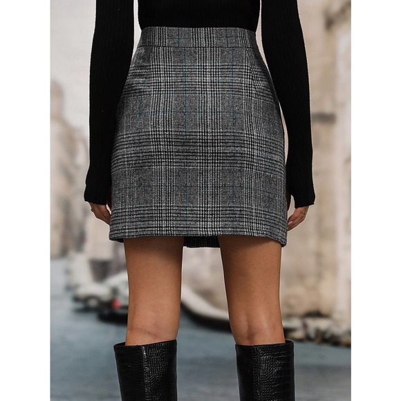 Plaid skirt Button Front plaid mini Skirt gray - Picture 2 of 5